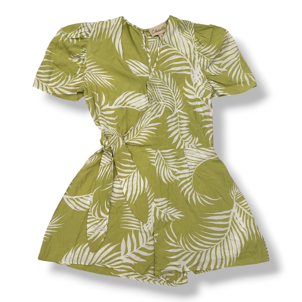 Cleobella Anthropologie Tropical Palm Print Wrap Romper S Resort Vacation Boho - Picture 2 of 7